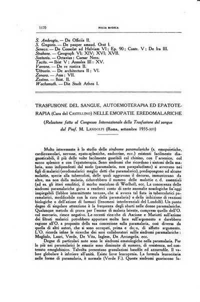 Folia medica periodico trimensile di patologia e clinica medica