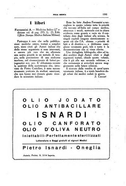 Folia medica periodico trimensile di patologia e clinica medica