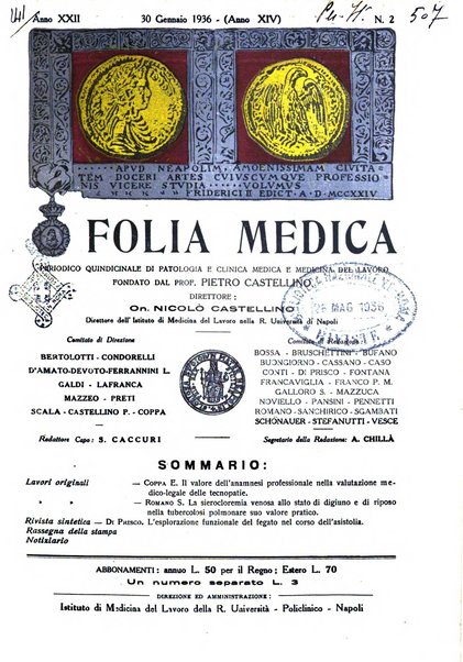 Folia medica periodico trimensile di patologia e clinica medica