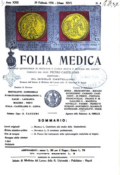 Folia medica periodico trimensile di patologia e clinica medica