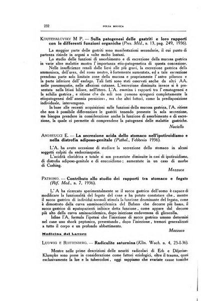 Folia medica periodico trimensile di patologia e clinica medica