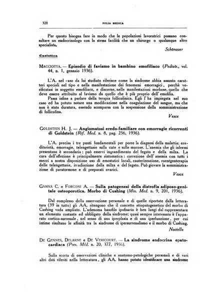 Folia medica periodico trimensile di patologia e clinica medica