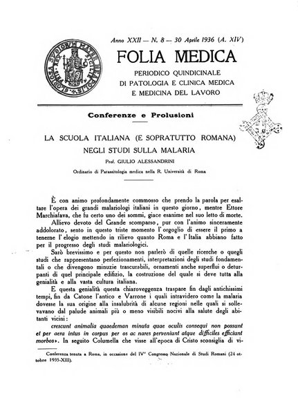 Folia medica periodico trimensile di patologia e clinica medica