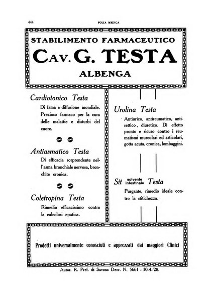 Folia medica periodico trimensile di patologia e clinica medica