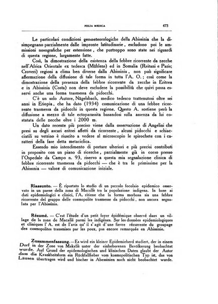 Folia medica periodico trimensile di patologia e clinica medica