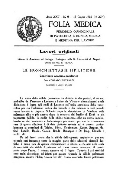 Folia medica periodico trimensile di patologia e clinica medica