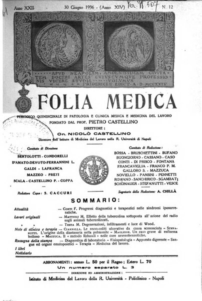 Folia medica periodico trimensile di patologia e clinica medica