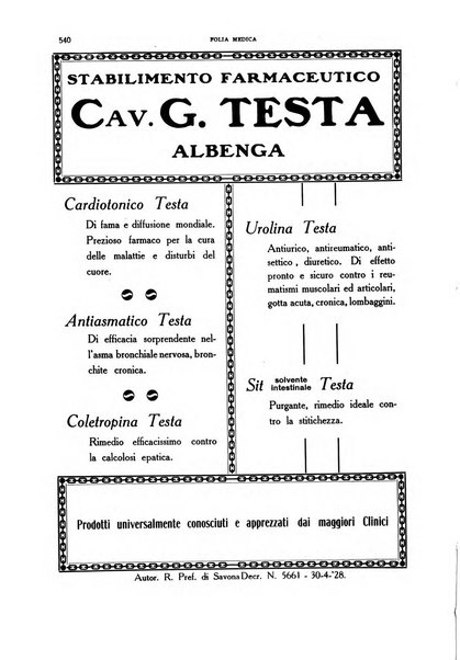 Folia medica periodico trimensile di patologia e clinica medica