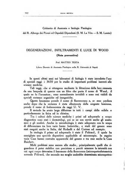 Folia medica periodico trimensile di patologia e clinica medica