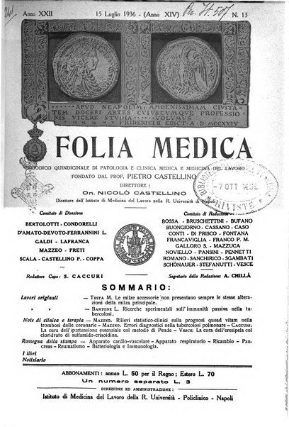 Folia medica periodico trimensile di patologia e clinica medica