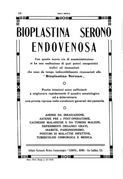 Folia medica periodico trimensile di patologia e clinica medica