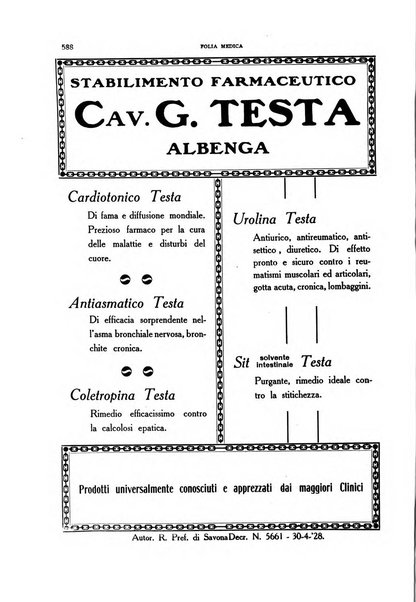 Folia medica periodico trimensile di patologia e clinica medica