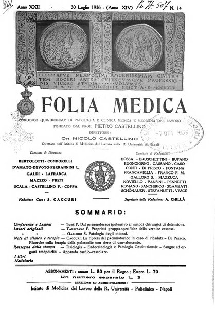 Folia medica periodico trimensile di patologia e clinica medica