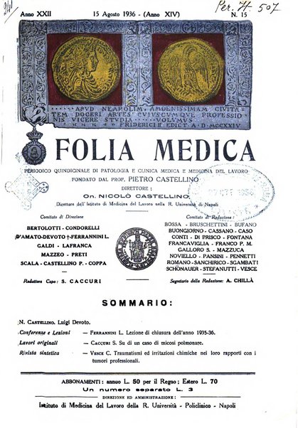 Folia medica periodico trimensile di patologia e clinica medica