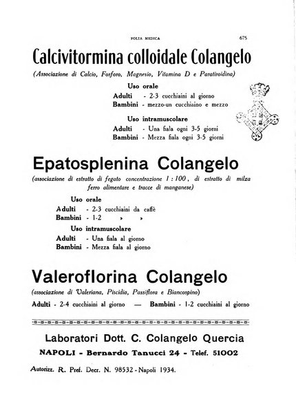 Folia medica periodico trimensile di patologia e clinica medica