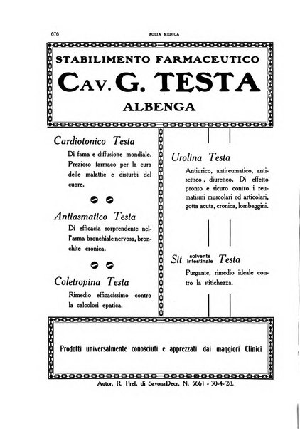 Folia medica periodico trimensile di patologia e clinica medica