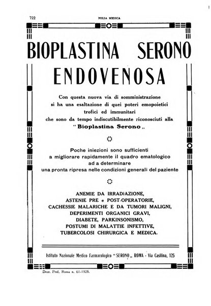 Folia medica periodico trimensile di patologia e clinica medica