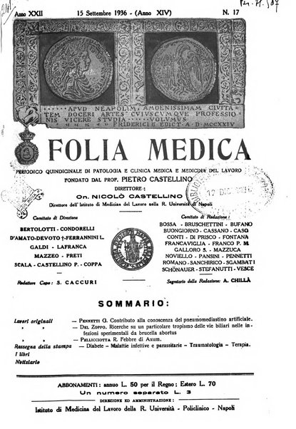 Folia medica periodico trimensile di patologia e clinica medica