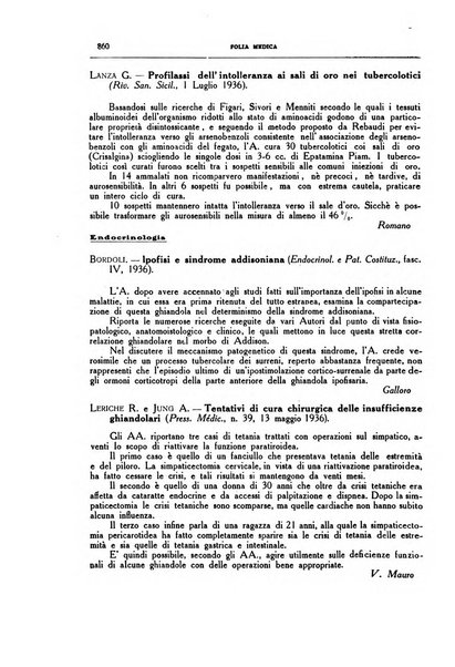 Folia medica periodico trimensile di patologia e clinica medica