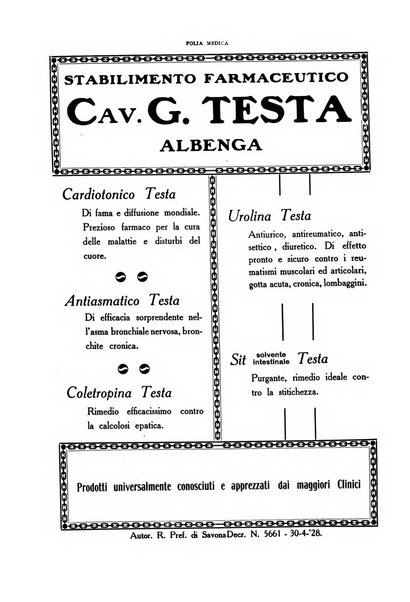 Folia medica periodico trimensile di patologia e clinica medica