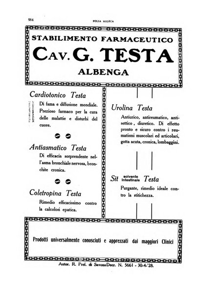 Folia medica periodico trimensile di patologia e clinica medica