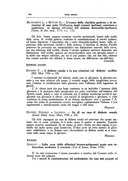 Folia medica periodico trimensile di patologia e clinica medica