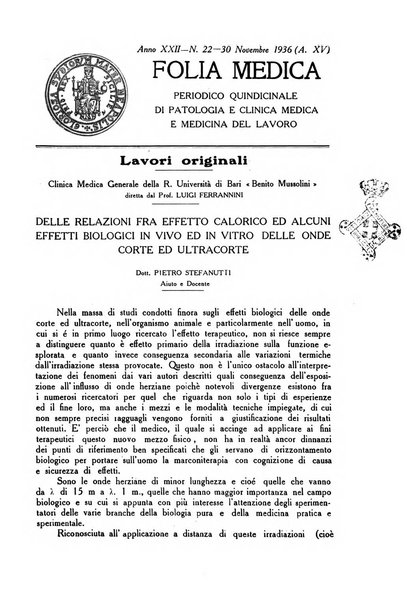 Folia medica periodico trimensile di patologia e clinica medica