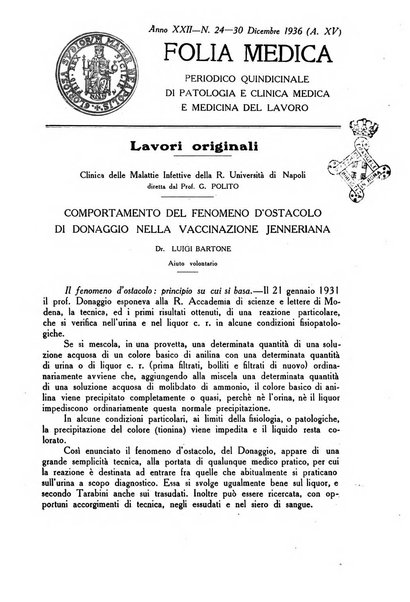 Folia medica periodico trimensile di patologia e clinica medica