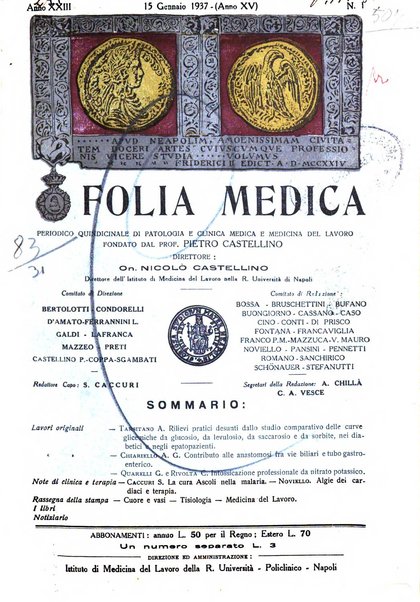 Folia medica periodico trimensile di patologia e clinica medica