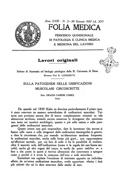 Folia medica periodico trimensile di patologia e clinica medica