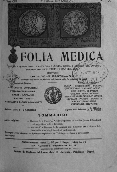 Folia medica periodico trimensile di patologia e clinica medica