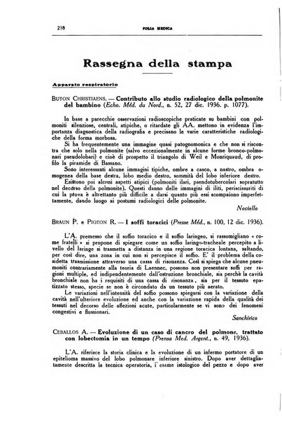 Folia medica periodico trimensile di patologia e clinica medica