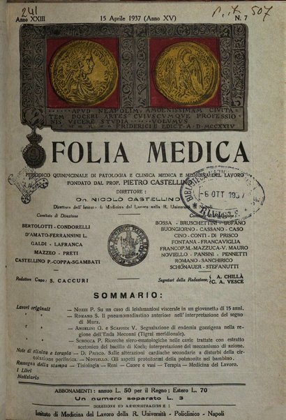 Folia medica periodico trimensile di patologia e clinica medica