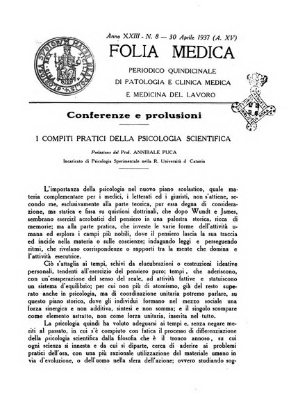 Folia medica periodico trimensile di patologia e clinica medica