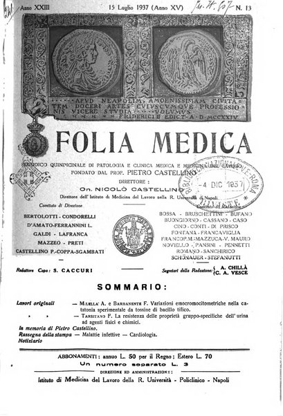 Folia medica periodico trimensile di patologia e clinica medica