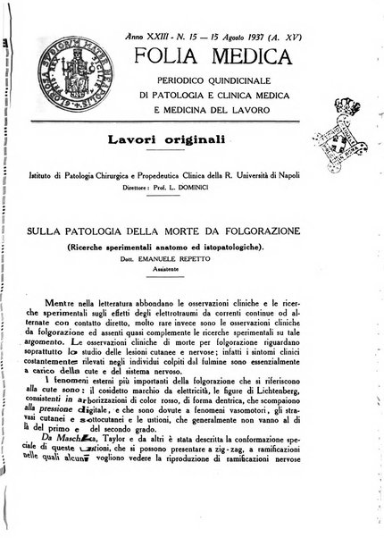 Folia medica periodico trimensile di patologia e clinica medica