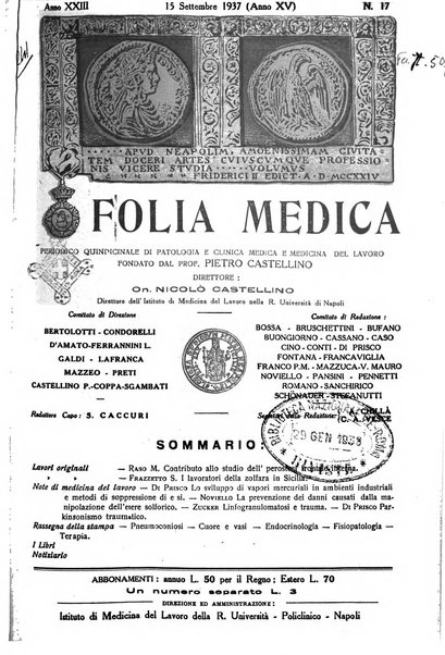 Folia medica periodico trimensile di patologia e clinica medica