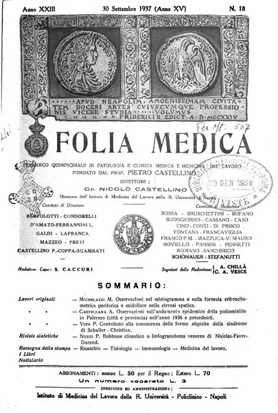 Folia medica periodico trimensile di patologia e clinica medica