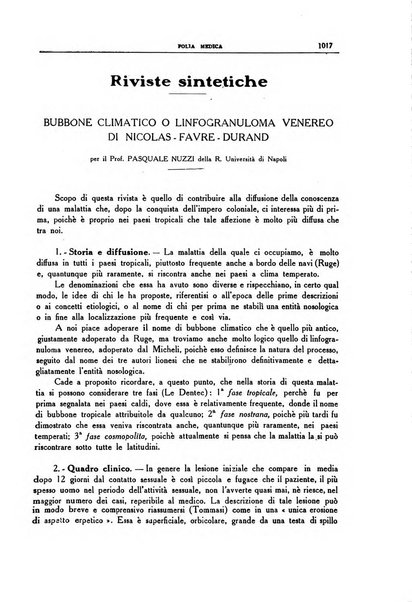 Folia medica periodico trimensile di patologia e clinica medica