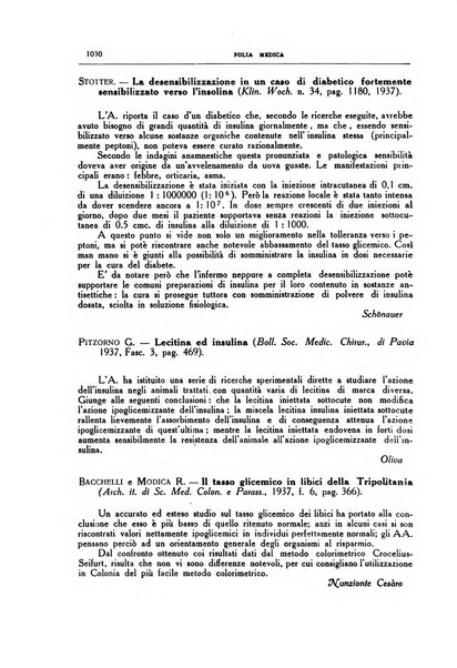 Folia medica periodico trimensile di patologia e clinica medica