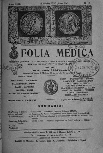 Folia medica periodico trimensile di patologia e clinica medica