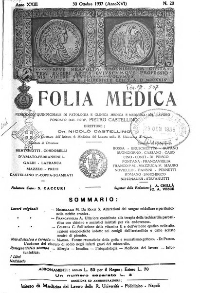 Folia medica periodico trimensile di patologia e clinica medica