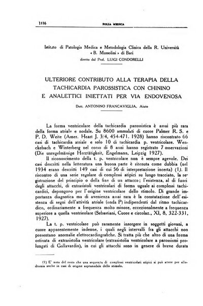 Folia medica periodico trimensile di patologia e clinica medica