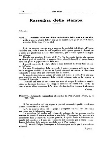 Folia medica periodico trimensile di patologia e clinica medica