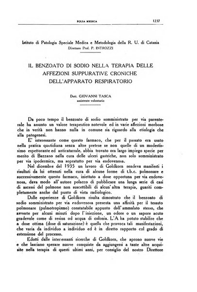 Folia medica periodico trimensile di patologia e clinica medica