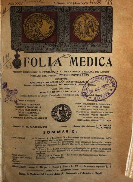 Folia medica periodico trimensile di patologia e clinica medica