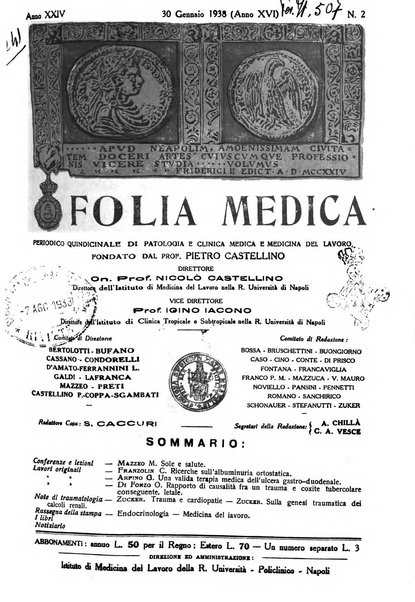 Folia medica periodico trimensile di patologia e clinica medica