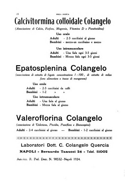 Folia medica periodico trimensile di patologia e clinica medica