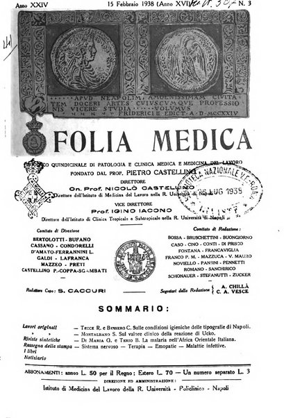 Folia medica periodico trimensile di patologia e clinica medica