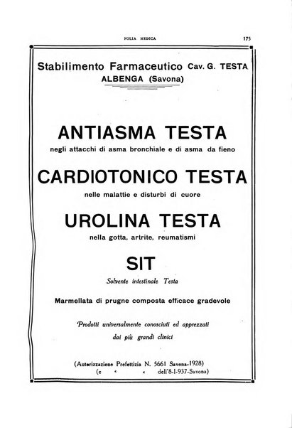 Folia medica periodico trimensile di patologia e clinica medica